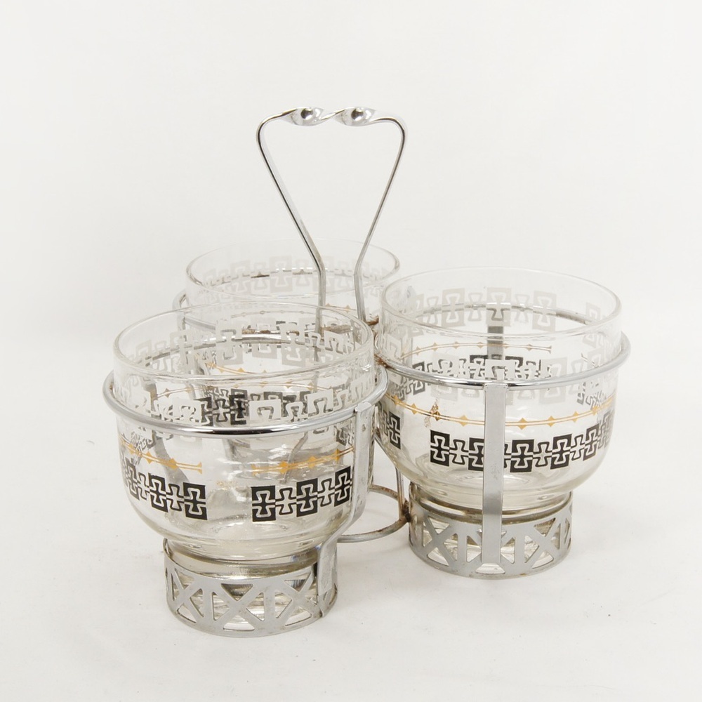 Vintage 50s 60s Mid Century Modern MCM Silver Glass Holder Set of 3